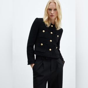 Mango Texture Gold Button Blazer Jacket XS